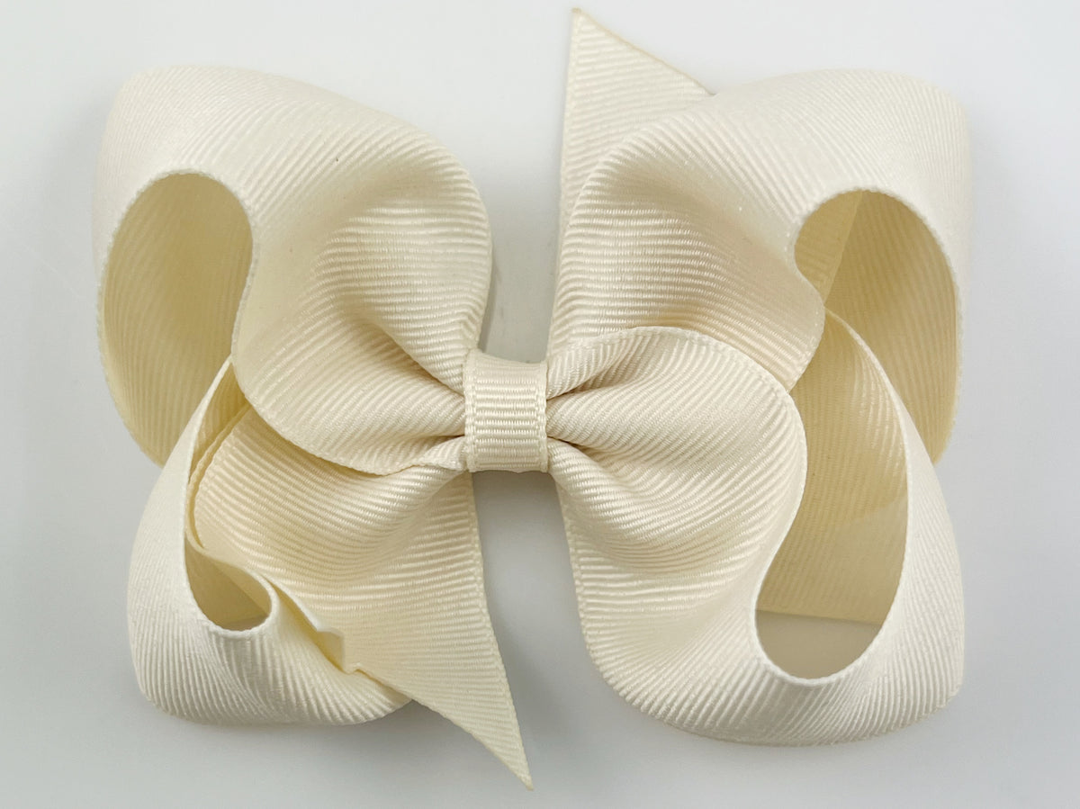 Ivory 3 Inch Hair Bow with Pearl Rhinestone Center – PoppyBows