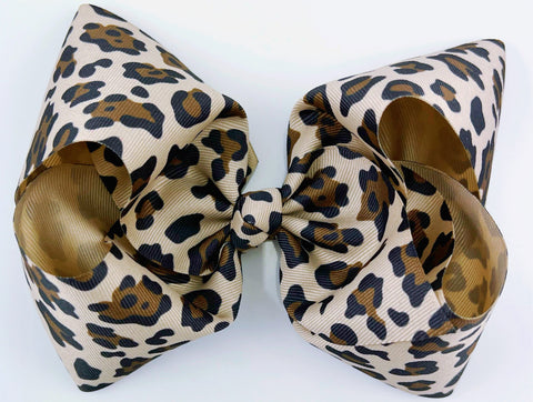 Tan Leopard 6 inch Hair Bow