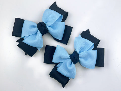 School Hair Bows / Navy Blue and Light Blue