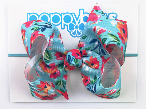 floral baby bow headband blue