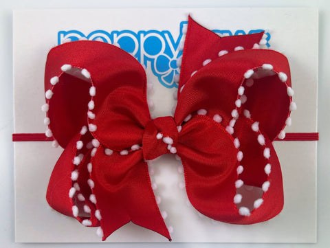 Red and White Pom Pom 4 inch Baby Girl Bow Headband