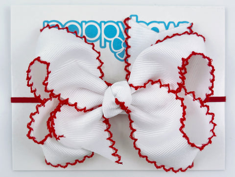 White and Red Moonstitch 4 inch Baby Girl Bow Headband