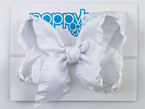 White Ruffle 4 inch Baby Girl Bow Headband