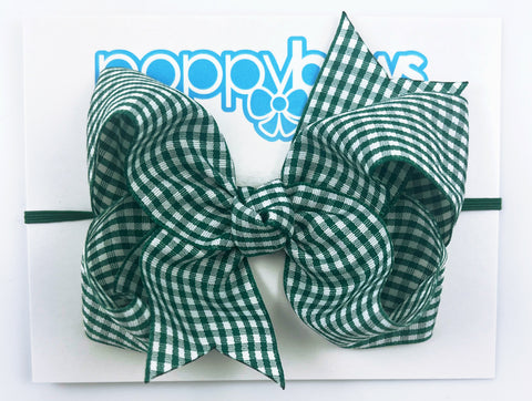 green gingham baby bow headband