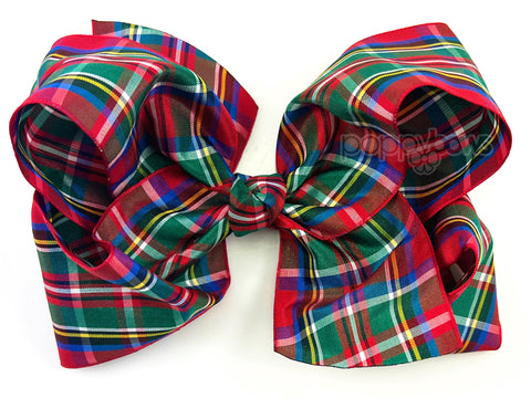 extra large red christmas plaid hair bow for girls / royal stewart tartan