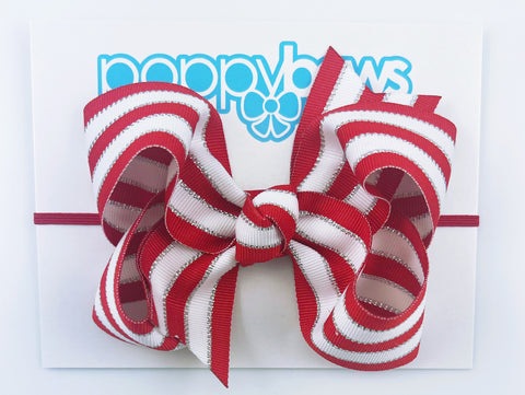 red and white striped silver baby headband