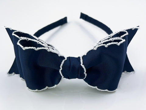 Navy Blue Moonstitch Bow Headband