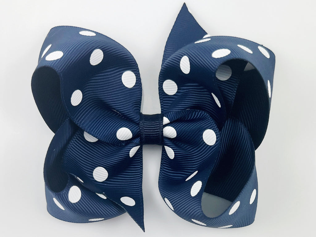 White Polka Dots on Navy Ribbon