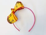 School Moonstitch Bow Headband | Yellow Ruler Print