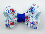 small 2 inch baby girls hair bows in 4th of july americana fireworks print